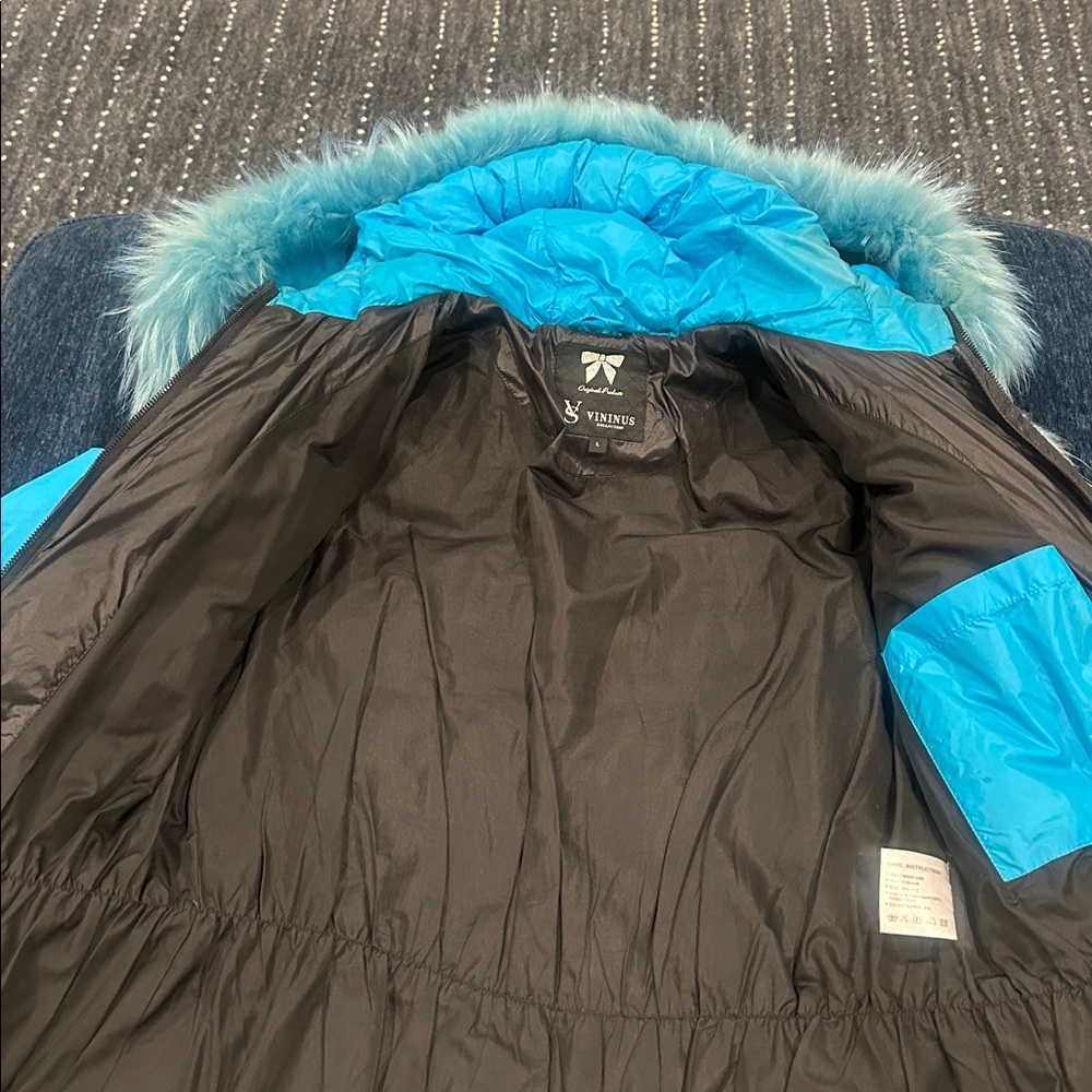 Blue Fur-Trimmed Puffer Coat - Picture 6 of 7
